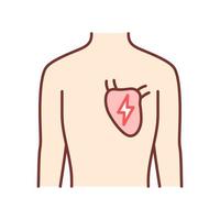 ícone de cor do coração doente. ferido órgão humano. doença de pessoas. sistema cardiovascular insalubre. parte interna do corpo doente. saúde física. ilustração vetorial isolada vetor