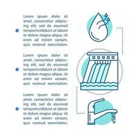 modelo de página de artigo da indústria de água. serviços de água potável e esgoto. hidrelétrica. energia ecológica. brochura, revista, design de livreto com ícones e caixas de texto. conceito com espaço de texto vetor