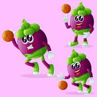 fofa mangostão personagens jogando basquetebol vetor