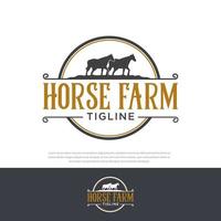 silhueta de um rancho de design de logotipo vintage de dois cavalos na zona rural do oeste vetor