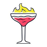 ícone de cor vermelha de coquetel em chamas. copo de martini com bebida e fogo aceso. beber com álcool inflamável de alta resistência. ilustração vetorial isolada vetor