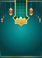 árabe islâmico Ramadã kareem ornamental folheto bandeira com Ramadhan lanterna eid al fitr fundo vetor
