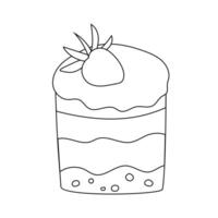 aniversário bolo com decoração corações, rabisco Preto e branco vetor ilustração do doce tratar.