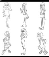 desenho animado jovem mulheres engraçado personagens humorístico conjunto vetor