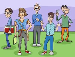 desenho animado engraçado jovem homens quadrinho personagens grupo vetor