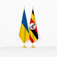 Ucrânia e Uganda bandeiras em bandeira ficar em pé, ilustração para diplomacia e de outros encontro entre Ucrânia e Uganda. vetor