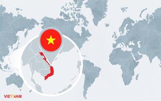 mundo mapa centrado em América com ampliado Vietnã. vetor