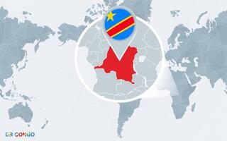 mundo mapa centrado em América com ampliado dr Congo. vetor