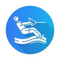 esqui aquático design plano azul sombra longa glifo icon.surface waterport. lazer de verão e passatempo perigoso. tipo extremo de esporte. homem wakeboard. ilustração da silhueta do vetor