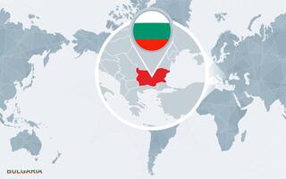 mundo mapa centrado em América com ampliado Bulgária. vetor