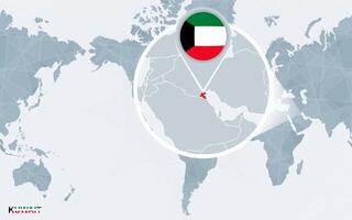 mundo mapa centrado em América com ampliado kuwait. vetor
