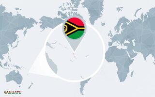 mundo mapa centrado em América com ampliado vanuatu. vetor