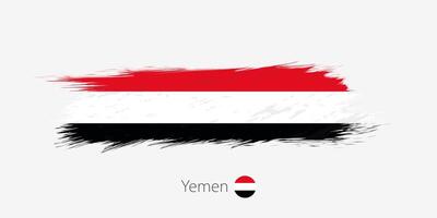 bandeira do Iémen, grunge abstrato escova acidente vascular encefálico em cinzento fundo. vetor