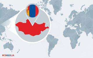 mundo mapa centrado em América com ampliado Mongólia. vetor