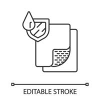 ícone linear de revestimento impermeável. linóleo resistente à água. material de construção hidrofóbico. piso impermeável. ilustração de linha fina. símbolo de contorno. desenho de contorno isolado do vetor. curso editável vetor
