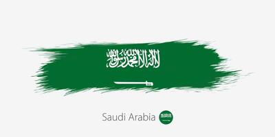 bandeira do saudita Arábia, grunge abstrato escova acidente vascular encefálico em cinzento fundo. vetor