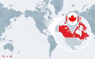 mundo mapa centrado em América com ampliado Canadá. vetor