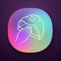 ícone do app secador de unhas. lâmpada ultravioleta, led, híbrida. secagem de polimento em gel. dispositivo de beleza para salão de beleza e uso doméstico. higiene das mãos. aplicativo da web ou móvel. ilustração isolada do vetor