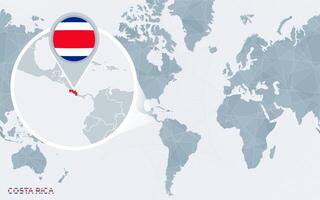 mundo mapa centrado em América com ampliado costa rica. vetor