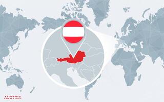 mundo mapa centrado em América com ampliado Áustria. vetor