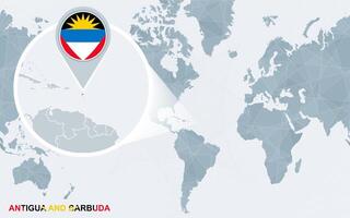 mundo mapa centrado em América com ampliado Antígua e barbuda. vetor