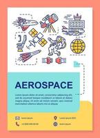 layout de modelo de cartaz da indústria aeroespacial. cosmos, exploração espacial. banner, livreto, design de impressão de folheto com ícones lineares. layouts de página de brochura de vetor para revistas, folhetos de publicidade