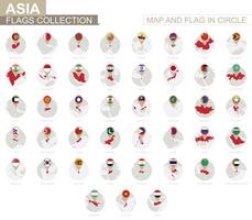 mapa e bandeira dentro círculo, Ásia países coleção. vetor