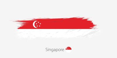 bandeira do Cingapura, grunge abstrato escova acidente vascular encefálico em cinzento fundo. vetor