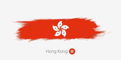 bandeira do hong kong, grunge abstrato escova acidente vascular encefálico em cinzento fundo. vetor