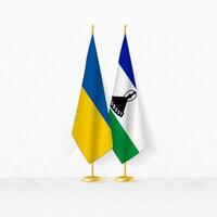 Ucrânia e Lesoto bandeiras em bandeira ficar em pé, ilustração para diplomacia e de outros encontro entre Ucrânia e Lesoto. vetor