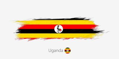bandeira do Uganda, grunge abstrato escova acidente vascular encefálico em cinzento fundo. vetor