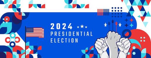 Unidos estados 2024 presidencial eleição dia bandeira dentro moderno geométrico estilo. americano eleição voto campanha cobrir. fundo vetor ilustração