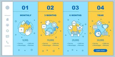 pague e jogue telas de aplicativos móveis de integração com preços. vr, computador, modelos de sites de instruções sobre jogos de azar. etapas dos planos tarifários de lazer e entretenimento. página da web de pagamento de smartphone vetor
