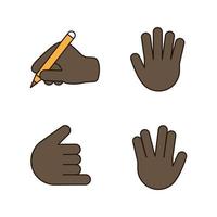 conjunto de ícones de cores de emojis de gesto de mão. escrita à mão, saudação vulcan, high five, shaka, me ligue gesticulando. ilustrações vetoriais isoladas vetor