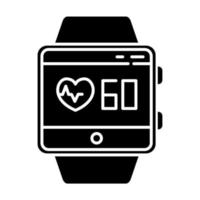 ícone de glifo de função de smartwatch de rastreamento de frequência cardíaca. indicadores de saúde. medição dos batimentos cardíacos. pulseira de fitness. símbolo da silhueta. espaço negativo. ilustração isolada do vetor