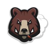 Urso irritado fumando mascote logotipo ilustração vetorial isolado no fundo branco vetor