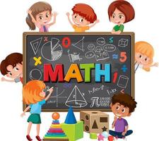 crianças aprendendo matemática com ícone e símbolo matemático vetor