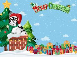 banner de feliz natal com bulldog francês vetor