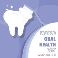 mundo oral saúde dia poster com escovado dentes vetor