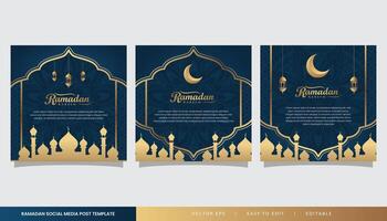 islâmico Ramadã quadrado modelo dentro azul ouro cor para publicar, poster e bandeira vetor