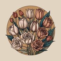 lindo mão desenhar rosa e tulipa flores ramalhete vetor ilustração backgound