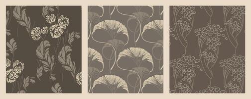 vintage arte nouveau enfeite folhagem e flora textura desatado padronizar conjunto vetor
