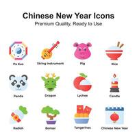 Prêmio qualidade chinês Novo ano ícones definir, pronto para usar vetores