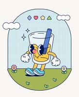 laranja suco retro personagem mascote vintage na moda mão desenhar engraçado rabisco quadrinho coleção vetor