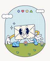 envelope retro personagem mascote vintage na moda mão desenhar engraçado rabisco quadrinho coleção vetor