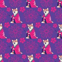 Shiba cachorro é vestindo yukata com sakura flor desatado padronizar vetor