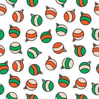 desatado padronizar do listrado Natal bolas. Natal decorações em uma branco fundo. Natal vidro bola. verde, laranja e bege cores. vetor ilustração