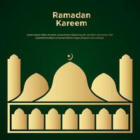 verde fundo com dourado mesquita para Ramadã kareem e eid mubarak. vetor