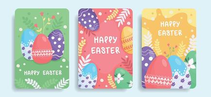 brilhante cartões feliz Páscoa. cartões postais com Páscoa ovos. vetor