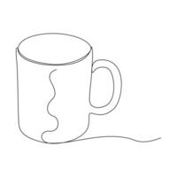 contínuo solteiro linha desenhando do estilizado caneca do cappuccino café vetor caneca arte desenhando e Projeto ilustração